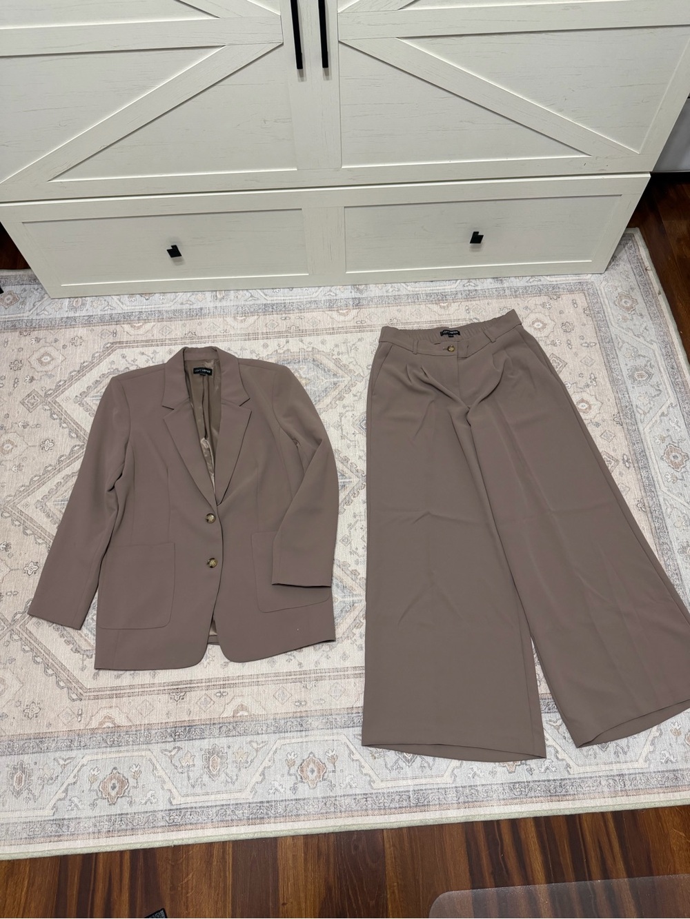 Loft Versa Crepe Taupe Palazzo Pants & Blazer Set